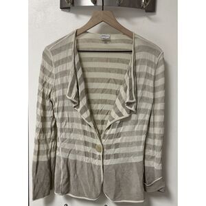 ARMANI COLLEZIONI Striped Open Cardigan Tan Pearl Button US Sze 6 Designer Italy